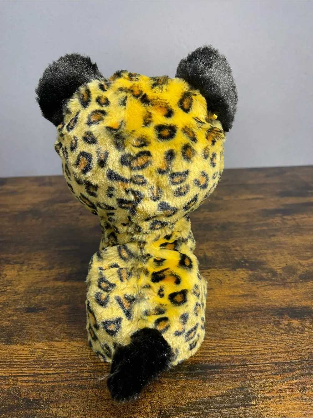 TESTED Plush Leopard Toy with Big Green Eyes and Pink Accents